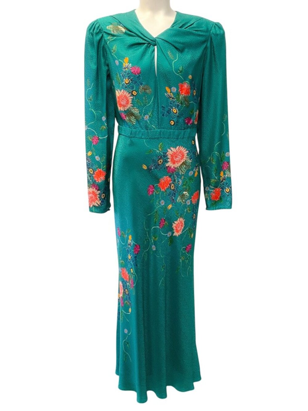 Saloni Teal Silk Claudia Midi Dress